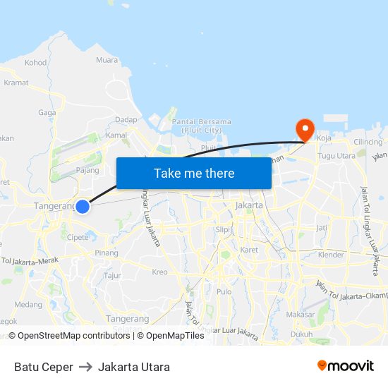 Batu Ceper to Jakarta Utara map