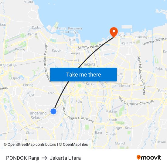 PONDOK Ranji to Jakarta Utara map