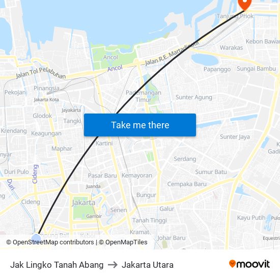 Jak Lingko Tanah Abang to Jakarta Utara map
