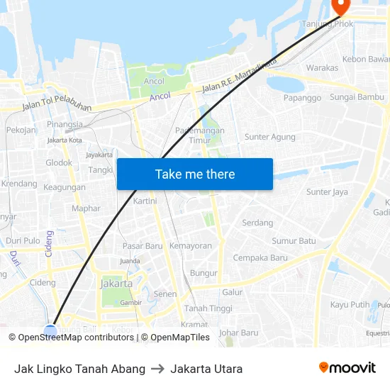 Jak Lingko Tanah Abang to Jakarta Utara map