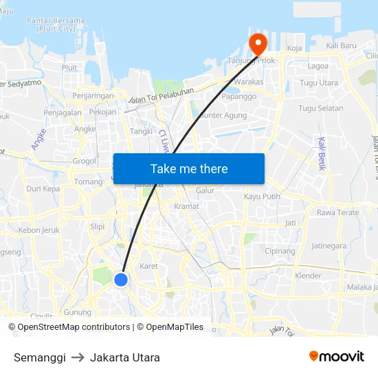 Semanggi to Jakarta Utara map