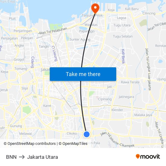 BNN to Jakarta Utara map