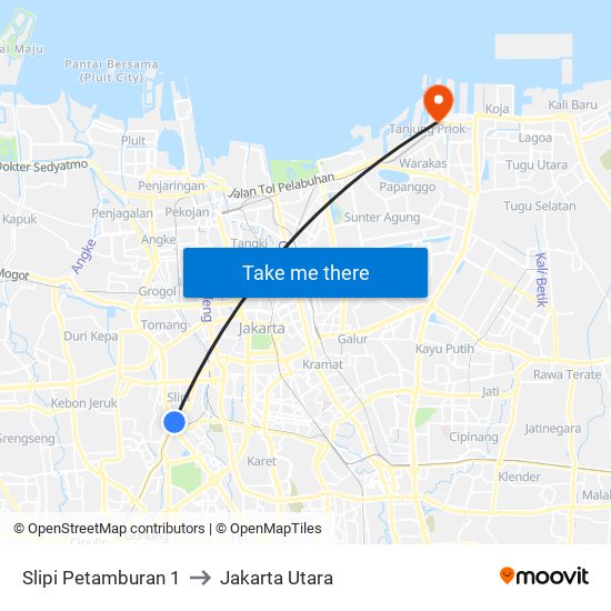 Slipi Petamburan 1 to Jakarta Utara map