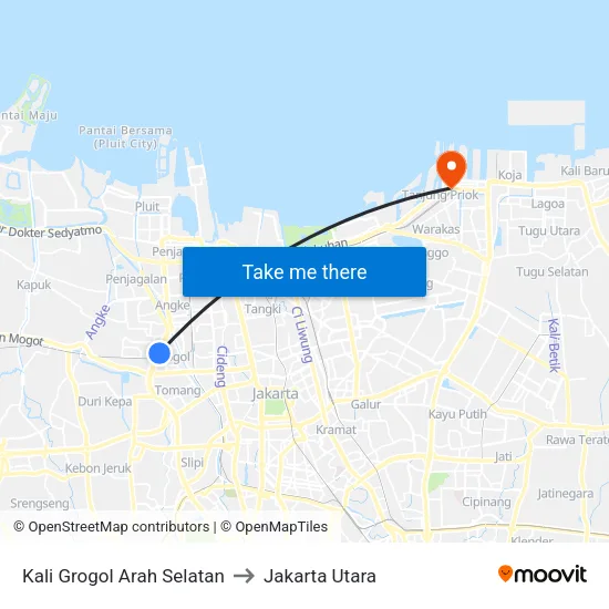 Kali Grogol Arah Selatan to Jakarta Utara map