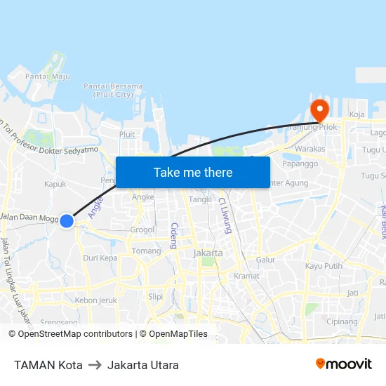 TAMAN Kota to Jakarta Utara map