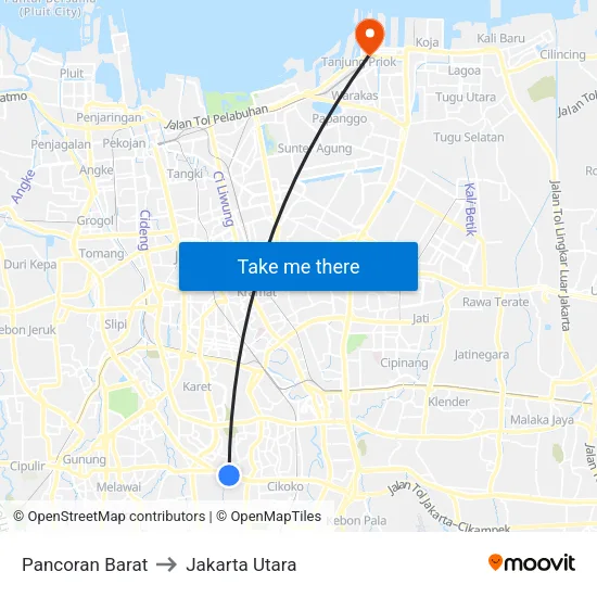 Pancoran Barat to Jakarta Utara map