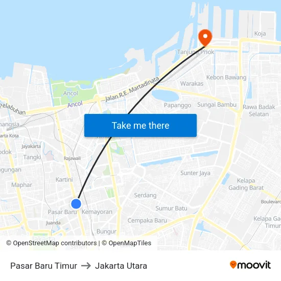 Pasar Baru Timur to Jakarta Utara map