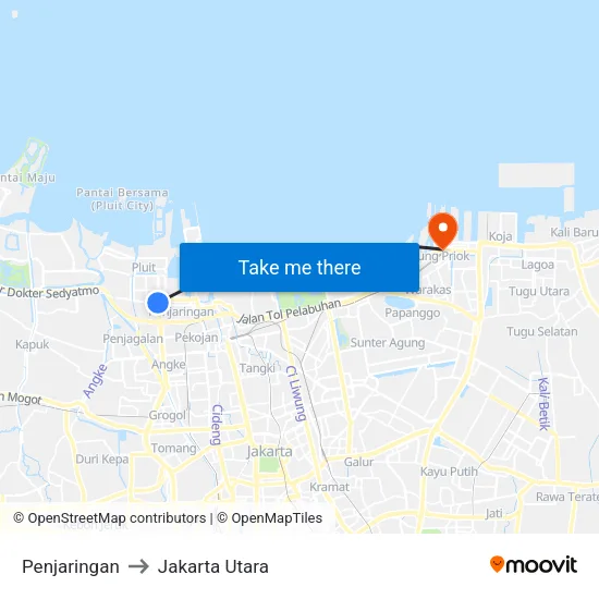 Penjaringan to Jakarta Utara map