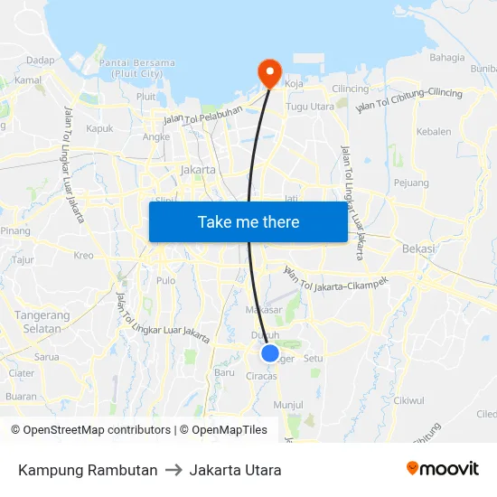 Kampung Rambutan to Jakarta Utara map
