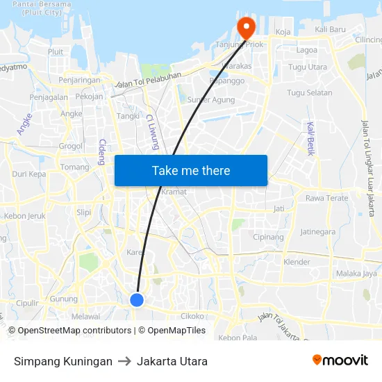 Simpang Kuningan to Jakarta Utara map