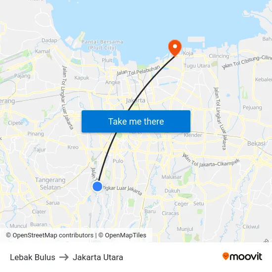 Lebak Bulus to Jakarta Utara map