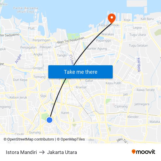 Istora Mandiri to Jakarta Utara map