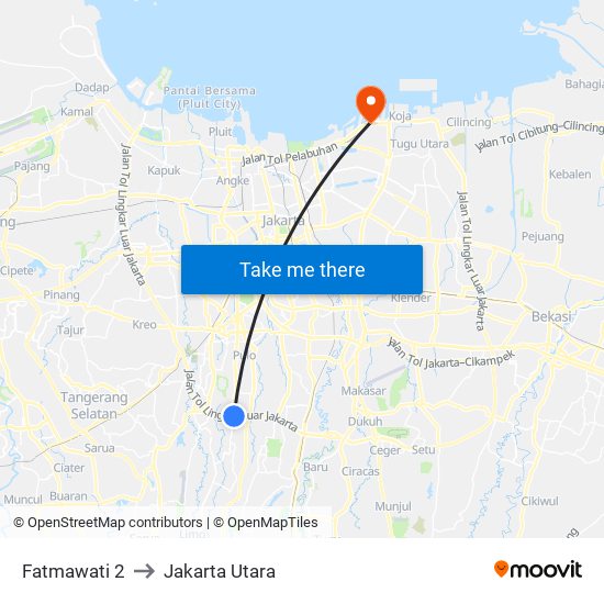 Fatmawati 2 to Jakarta Utara map