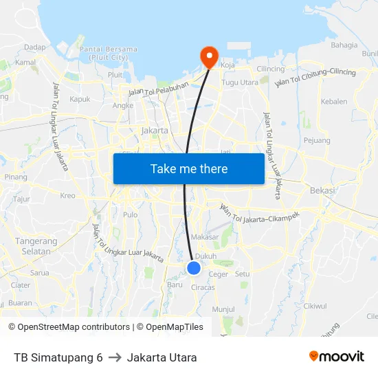 TB Simatupang 6 to Jakarta Utara map