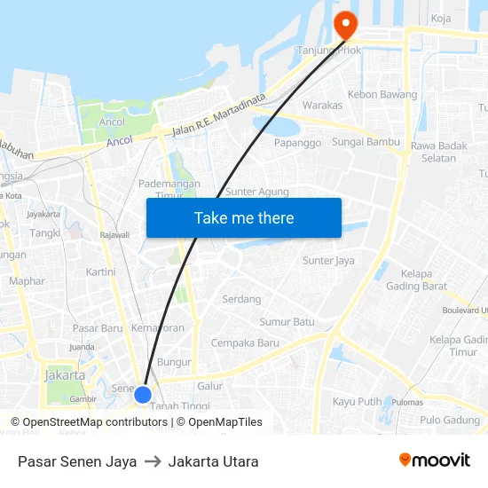 Pasar Senen Jaya to Jakarta Utara map