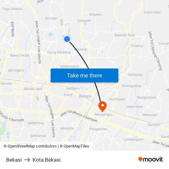 Bekasi to Kota Bekasi map