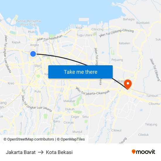Jakarta Barat to Kota Bekasi map