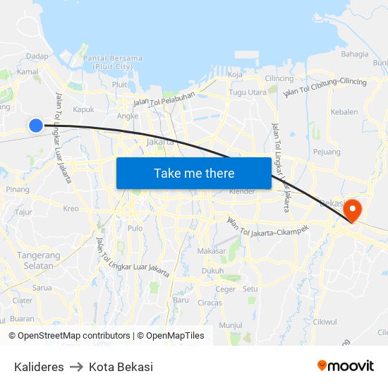 Kalideres to Kota Bekasi map
