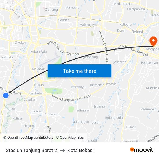 Stasiun Tanjung Barat 2 to Kota Bekasi map