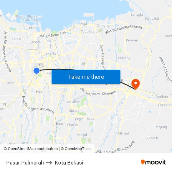 Pasar Palmerah to Kota Bekasi map