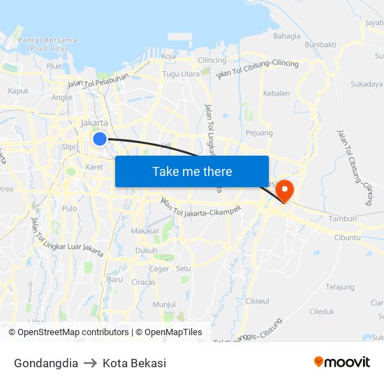 Gondangdia to Kota Bekasi map