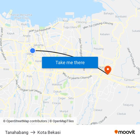 Tanahabang to Kota Bekasi map