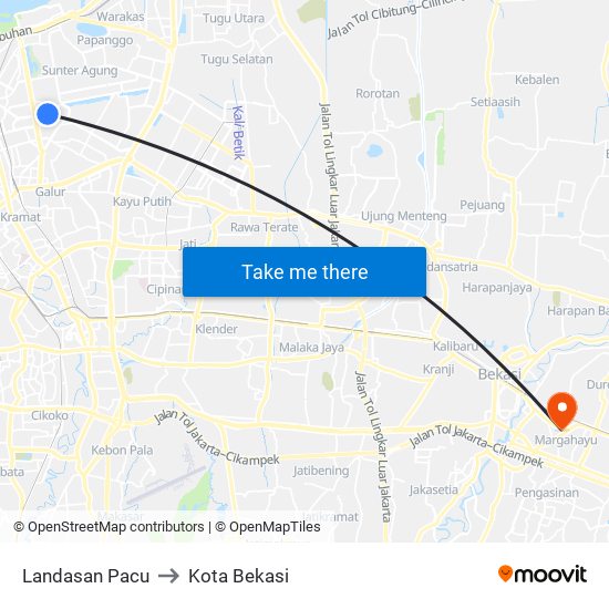 Landasan Pacu to Kota Bekasi map