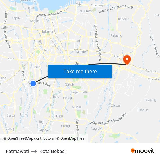 Fatmawati to Kota Bekasi map