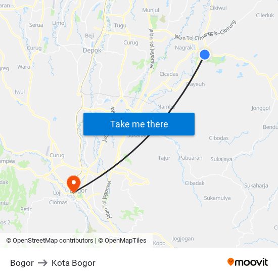 Bogor to Kota Bogor map