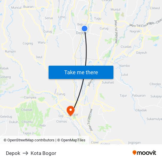 Depok to Kota Bogor map