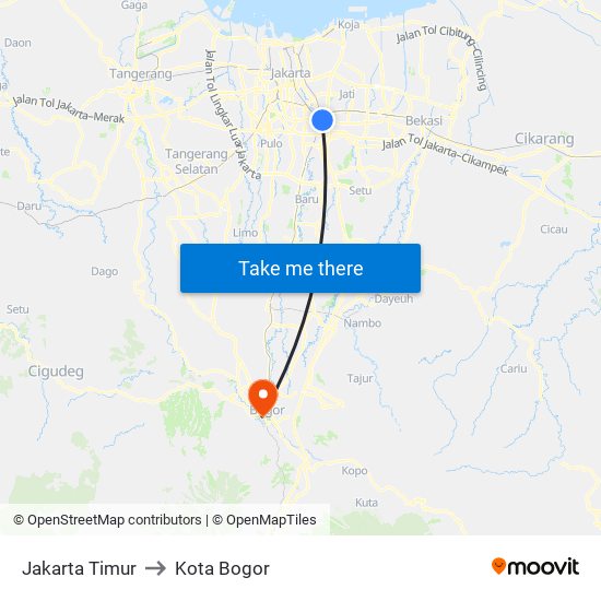 Jakarta Timur to Kota Bogor map