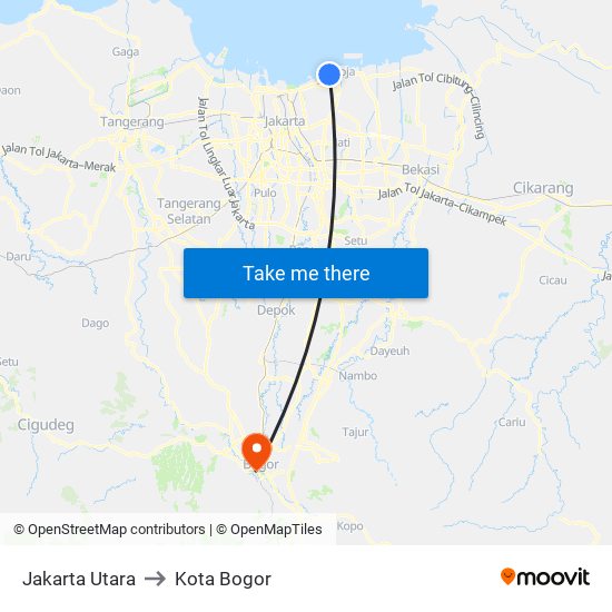 Jakarta Utara to Kota Bogor map