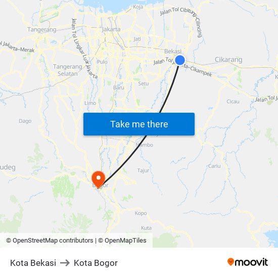 Kota Bekasi to Kota Bogor map