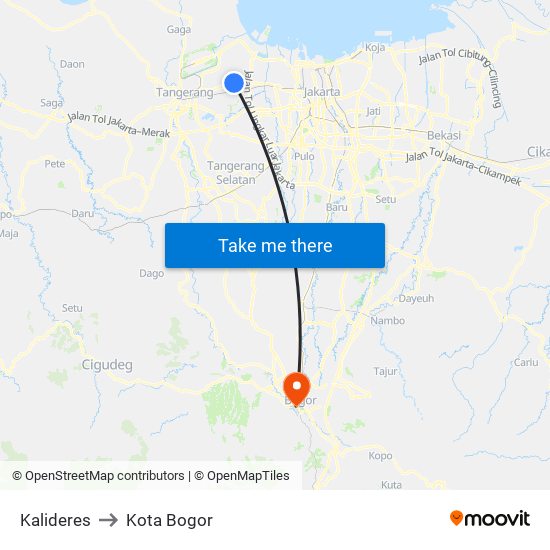 Kalideres to Kota Bogor map