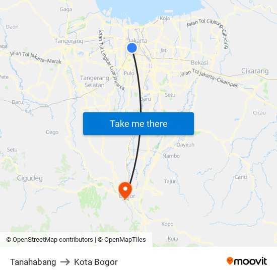 Tanahabang to Kota Bogor map
