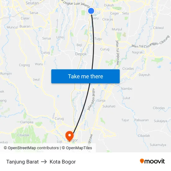 Tanjung Barat to Kota Bogor map