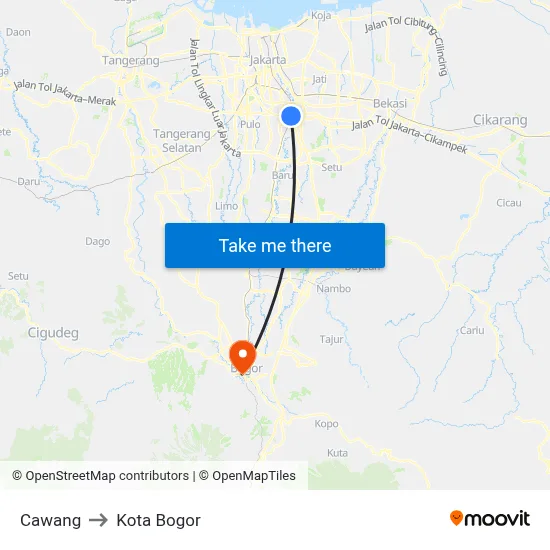 Cawang to Kota Bogor map