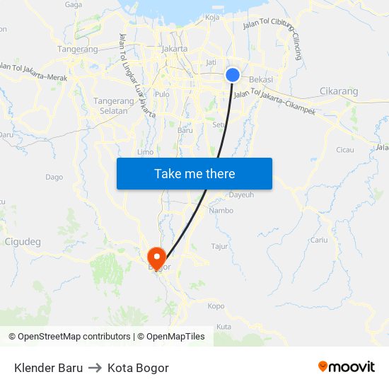 Klender Baru to Kota Bogor map