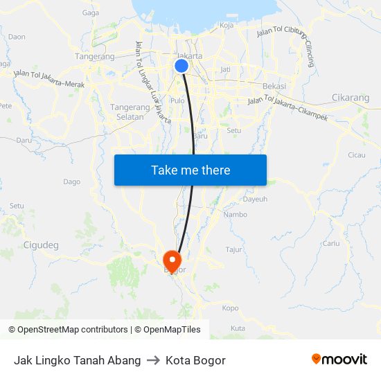 Jak Lingko Tanah Abang to Kota Bogor map