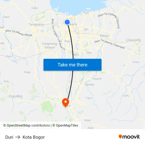Duri to Kota Bogor map