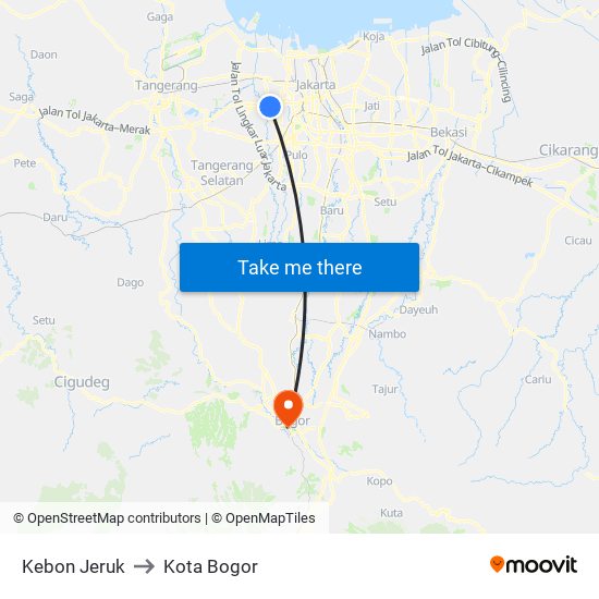 Kebon Jeruk to Kota Bogor map