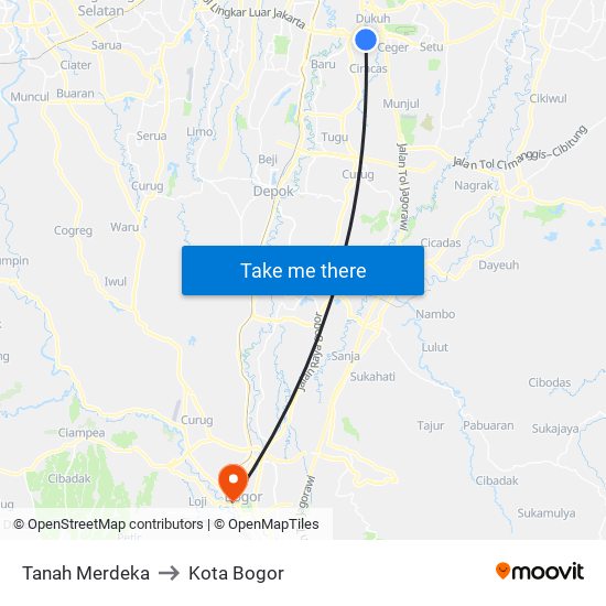Tanah Merdeka to Kota Bogor map