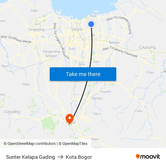 Sunter Kelapa Gading to Kota Bogor map