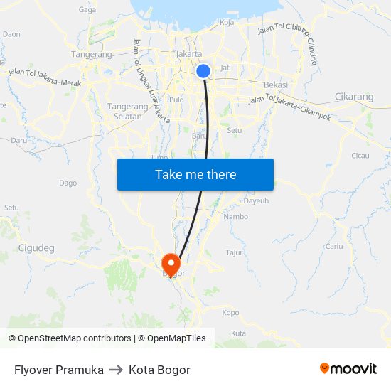 Flyover Pramuka to Kota Bogor map