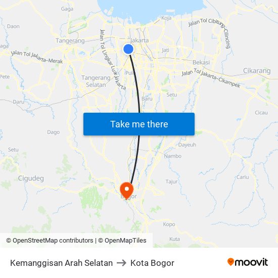 Kemanggisan Arah Selatan to Kota Bogor map