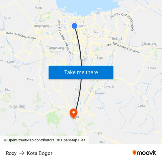 Roxy to Kota Bogor map