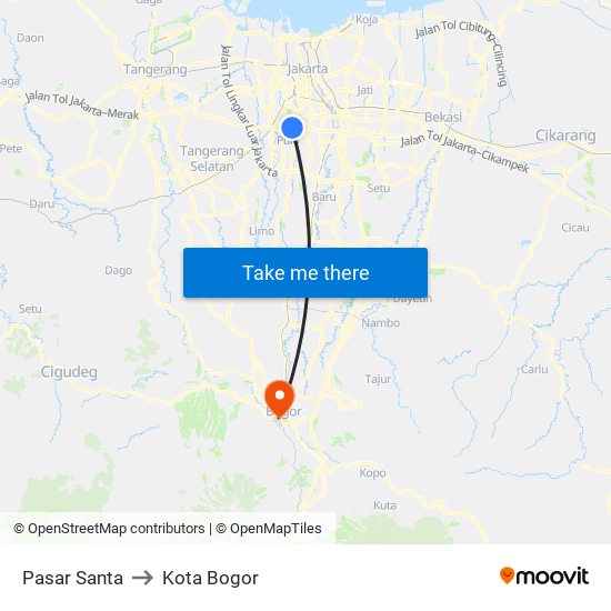 Pasar Santa to Kota Bogor map