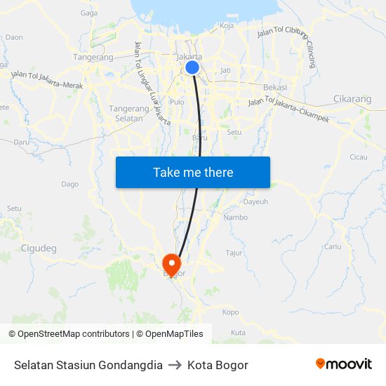 Selatan Stasiun Gondangdia to Kota Bogor map