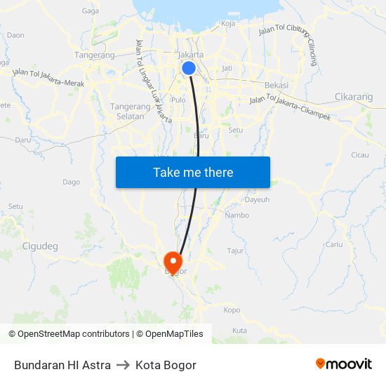 Bundaran HI Astra to Kota Bogor map