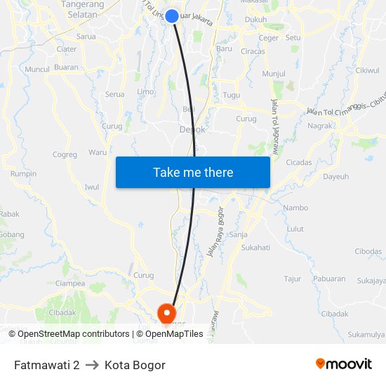 Fatmawati 2 to Kota Bogor map